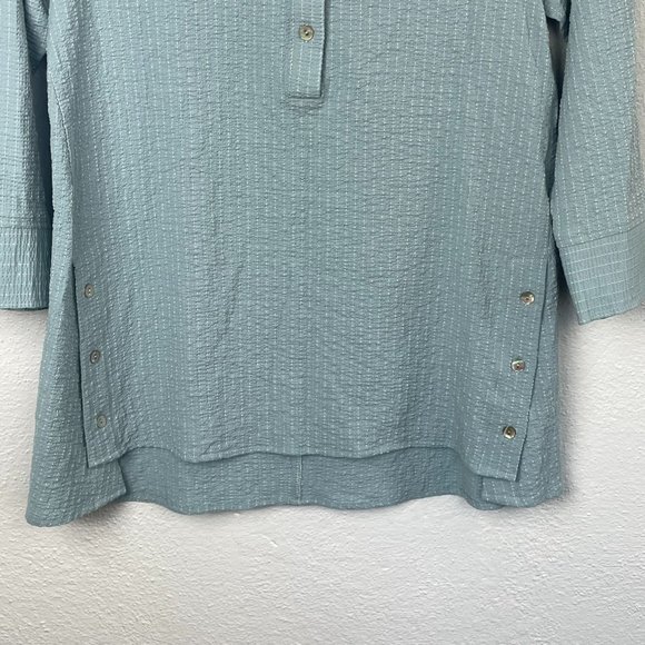 MarlaWynne Running Stitch Henley Popover in Stone Blue - Picture 6 of 8